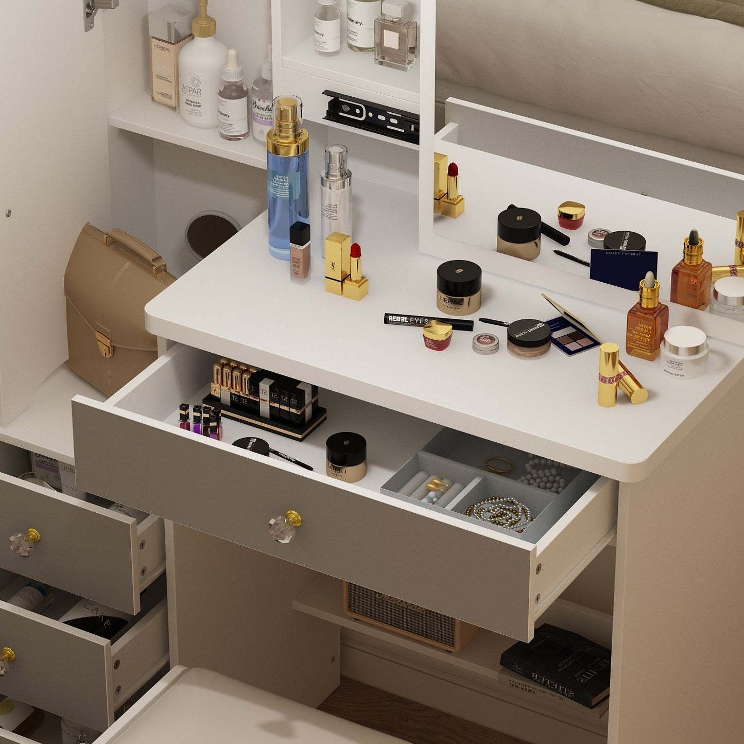 Set da toeletta per il trucco con specchio e sgabello