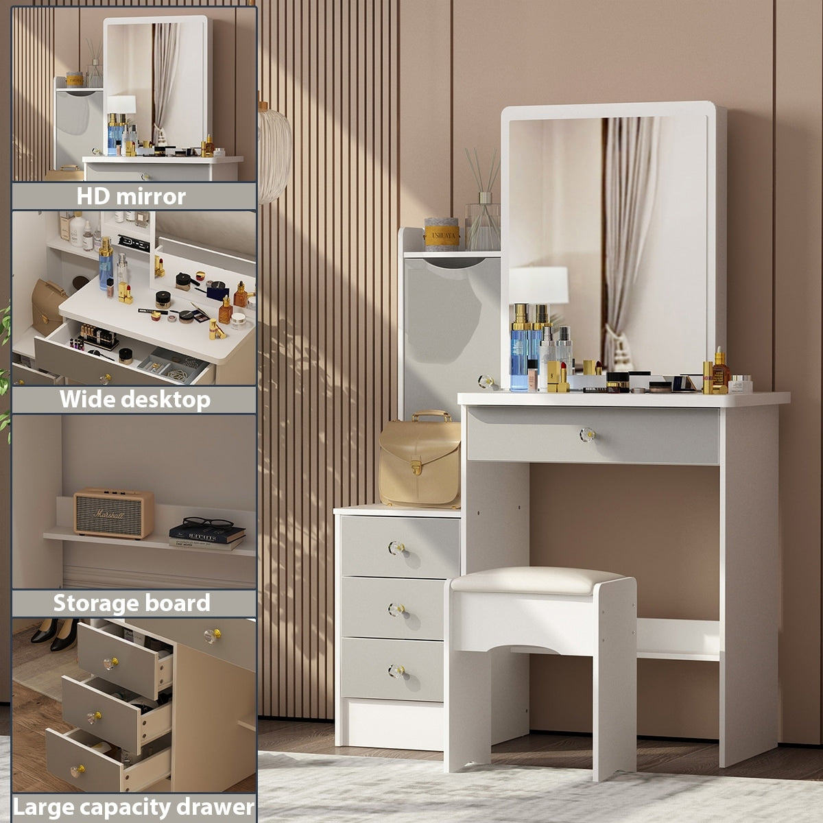 Set da toeletta per il trucco con specchio e sgabello