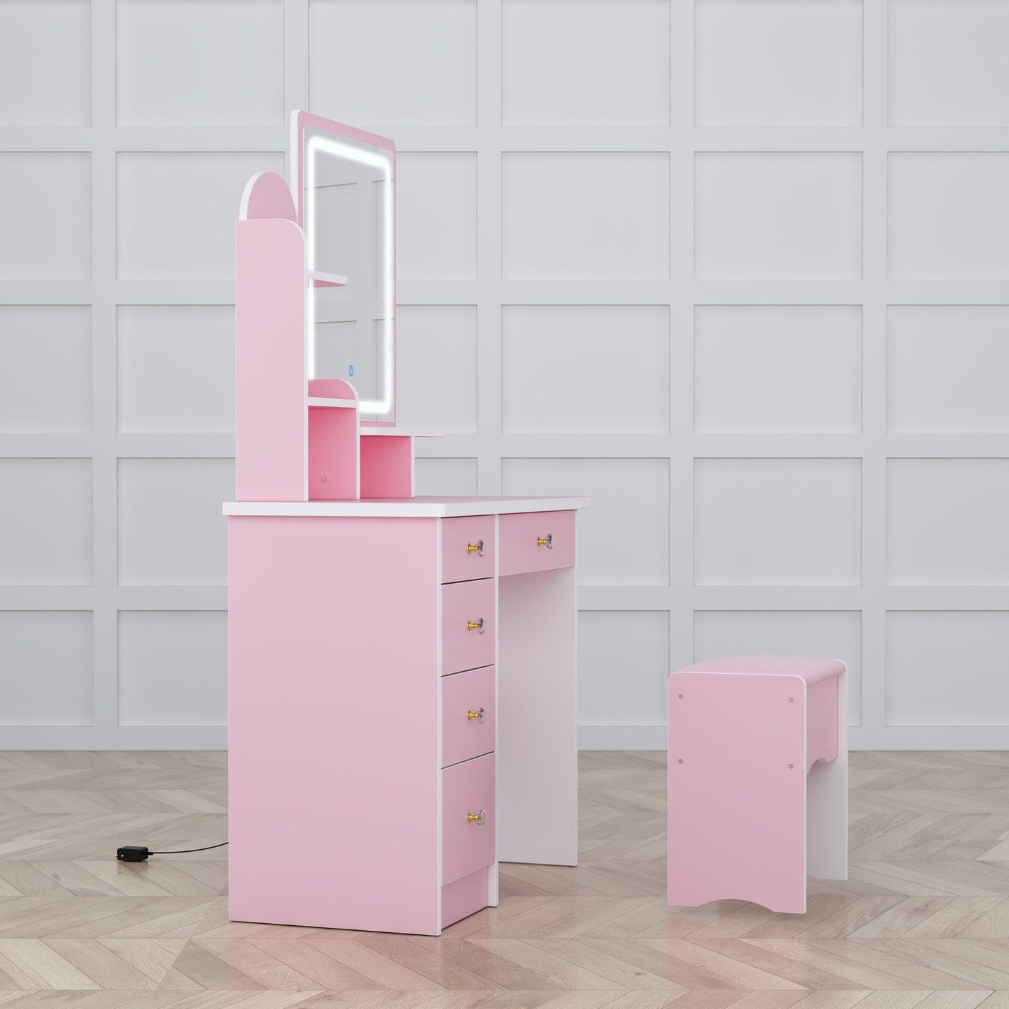 Tavolo da trucco con luce LED, specchio e sgabello