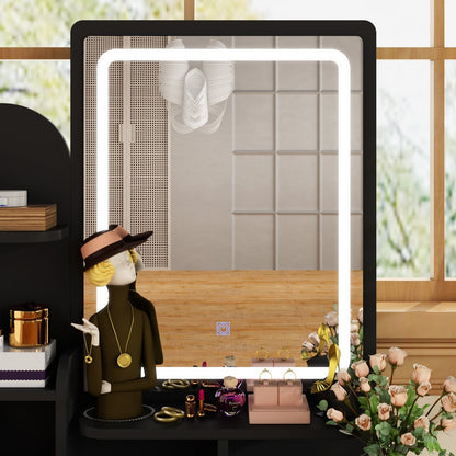 Tavolo da trucco con luce LED, specchio e sgabello