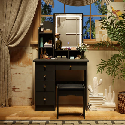 Tavolo da trucco con luce LED, specchio e sgabello