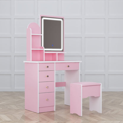 Tavolo da trucco con luce LED, specchio e sgabello