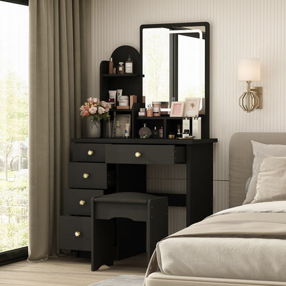 Tavolo da trucco con luce LED, specchio e sgabello