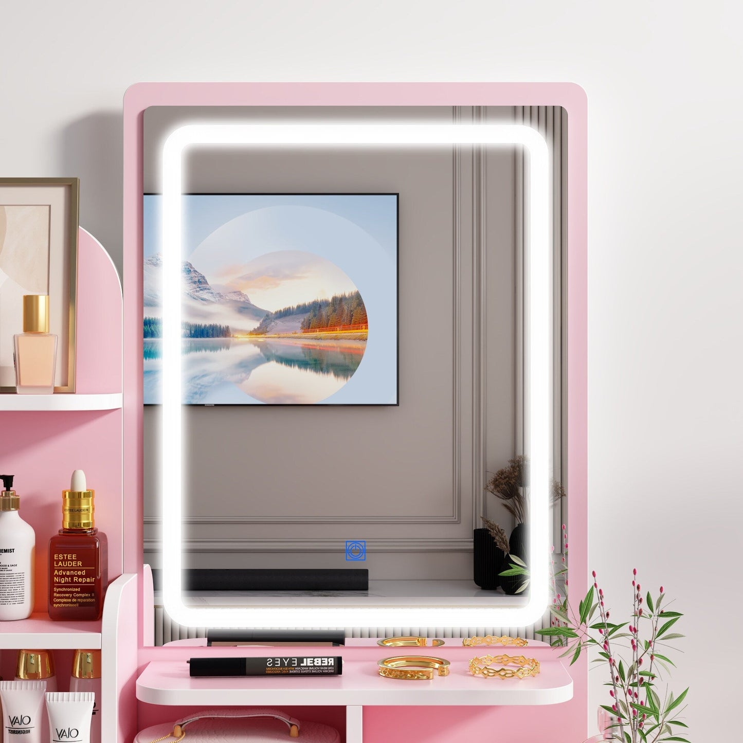 Tavolo da trucco con luce LED, specchio e sgabello