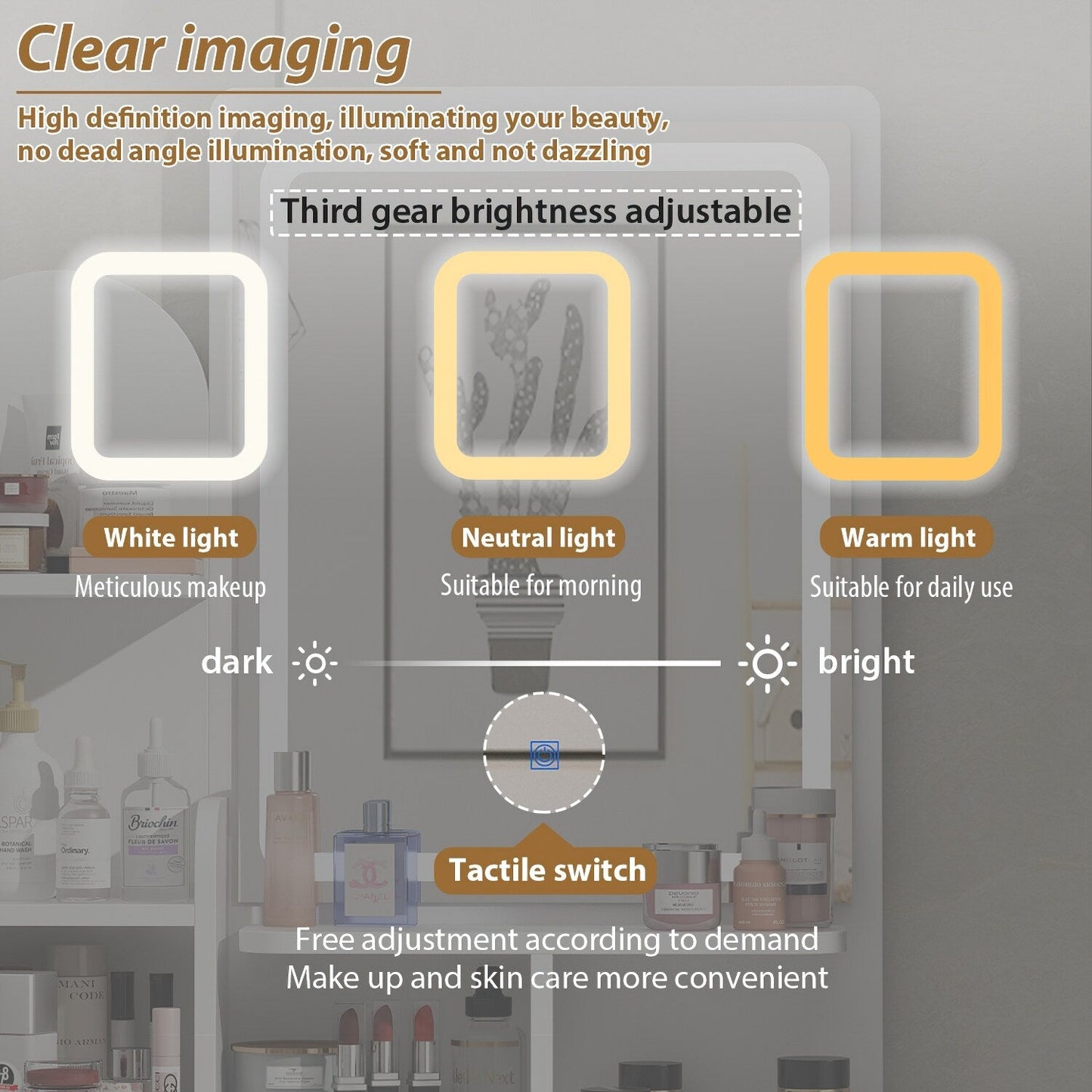 Tavolo da trucco con luce LED, specchio e sgabello