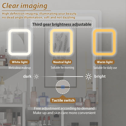 Tavolo da trucco con luce LED, specchio e sgabello