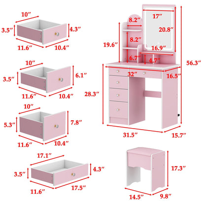 Tavolo da trucco con luce LED, specchio e sgabello