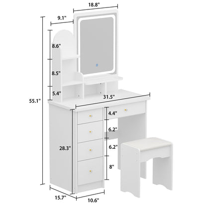 Tavolo da trucco con luce LED, specchio e sgabello