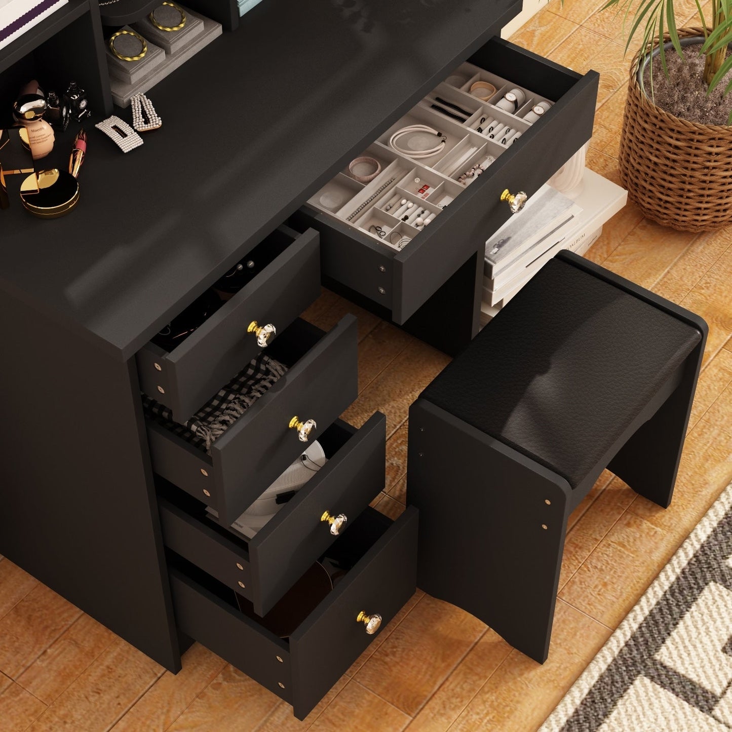 Tavolo da trucco con luce LED, specchio e sgabello