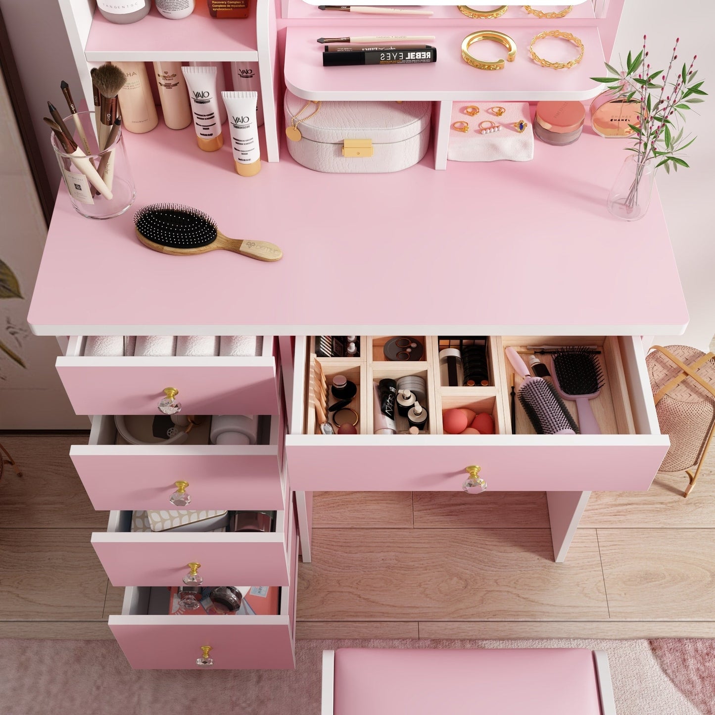 Tavolo da trucco con luce LED, specchio e sgabello