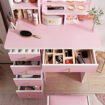 Tavolo da trucco con luce LED, specchio e sgabello