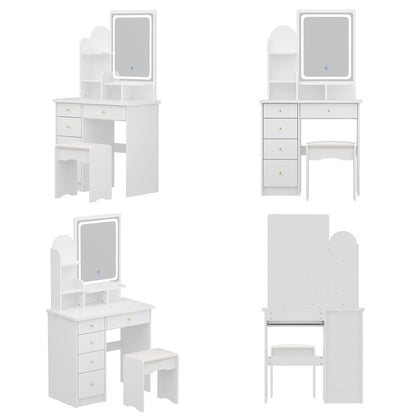 Tavolo da trucco con luce LED, specchio e sgabello