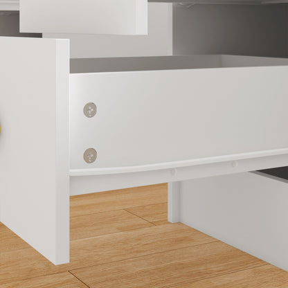 Mobiletto per il trucco con specchio a tre ante, illuminazione certificata, cassettiera con ripiano in vetro