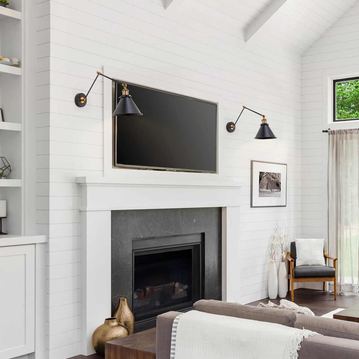 Malryn Set di 2 moderne luci a braccio oscillante regolabili Applique da parete con spina/cablaggio