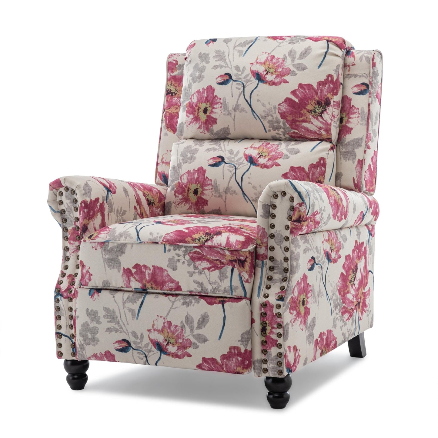 Poltrone reclinabili manuali con schienale a spinta e finiture con borchie