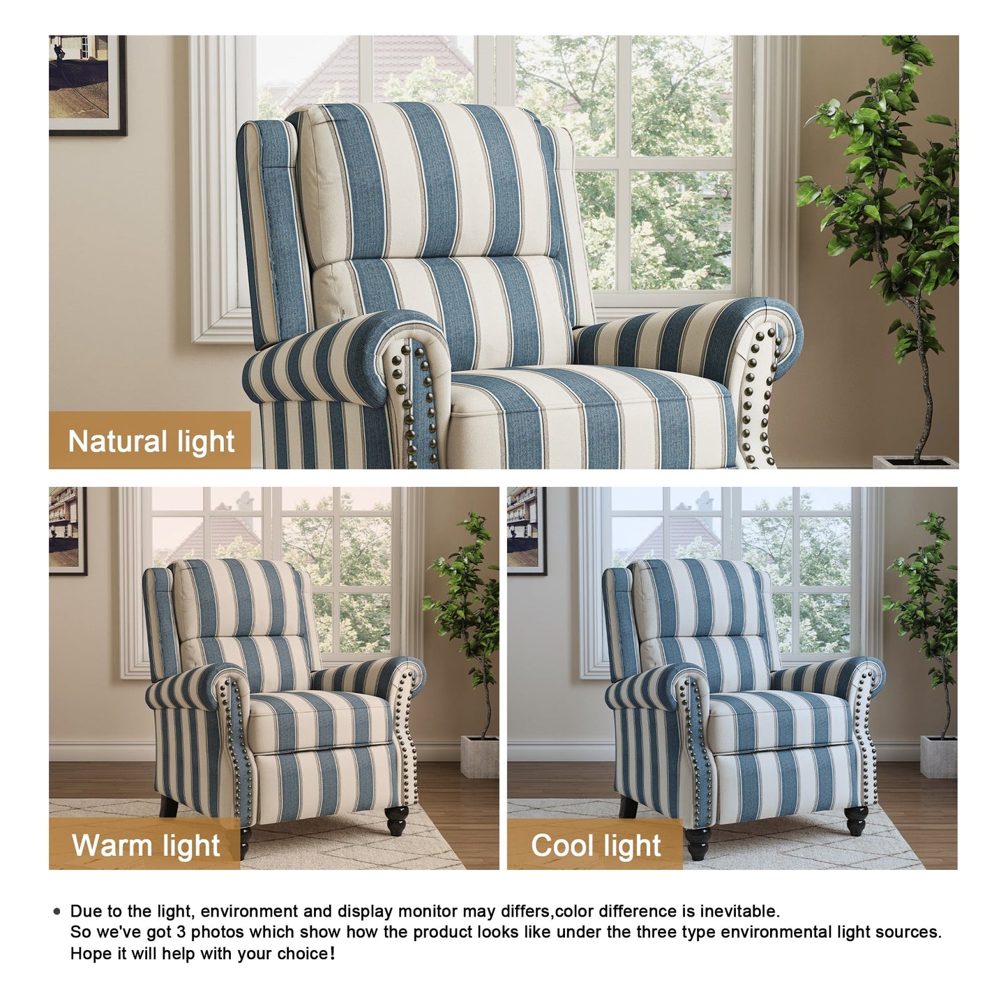 Poltrone reclinabili manuali con schienale a spinta e finiture con borchie