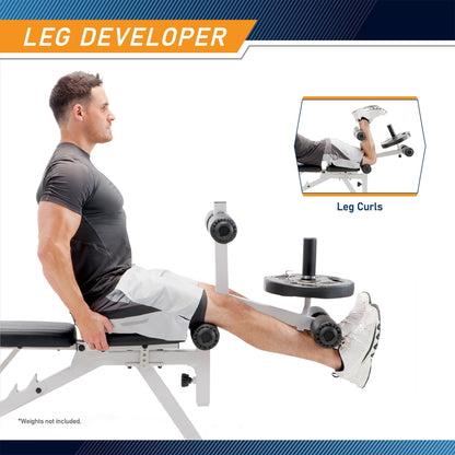 Panca multiuso regolabile per palestra domestica Marcy in acciaio verniciato a polvere, bianca - 65 x 23 x 46,5 pollici