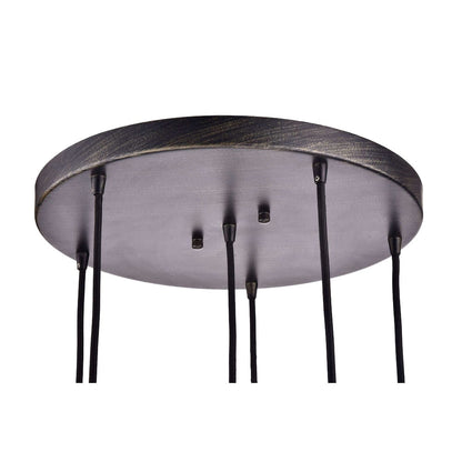 Lampadario a sospensione Mariana Cognac Glass Antique Black and Round Base a 6 luci