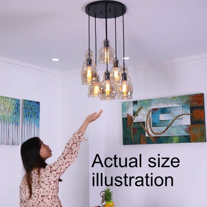 Lampadario a sospensione Mariana Cognac Glass Antique Black and Round Base a 6 luci