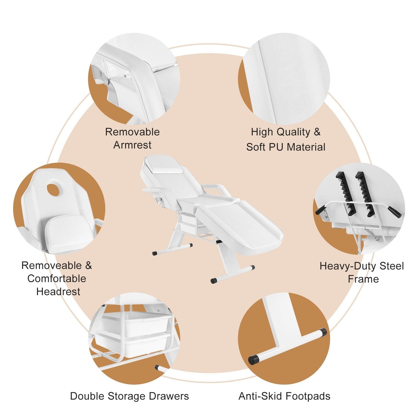Poltrona per massaggi, salone per tatuaggi, spa, lettino per il viso, bellezza, bianco