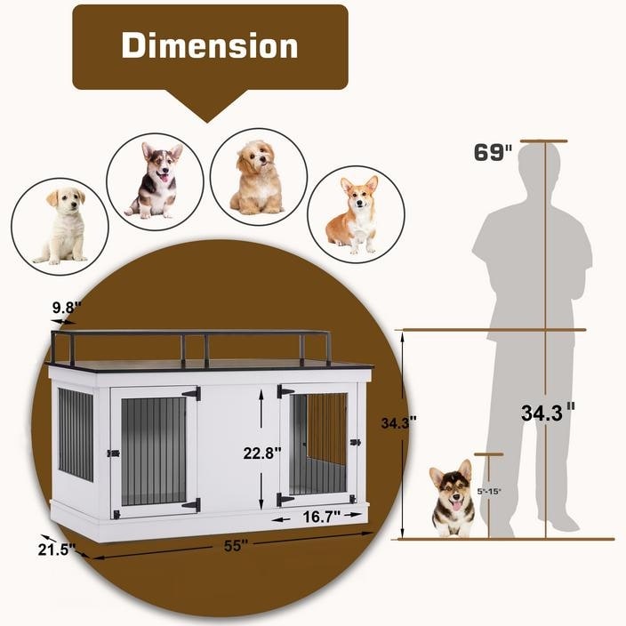 Mcombo, mobile porta TV per cani di grandi dimensioni, cuccia in legno con doppie porte 1861