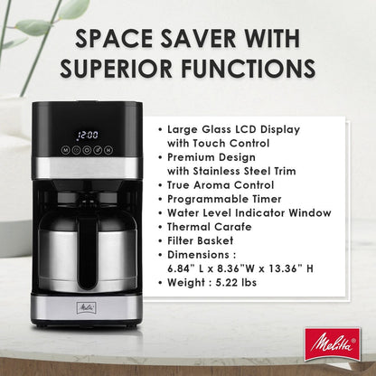 Macchina per caffè americano Melitta Aroma Tocco da 8 tazze con caraffa termica e display touch control