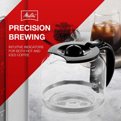 Melitta Aroma Tocco Plus Macchina per caffè americano caldo e freddo da 12 tazze con caraffa in vetro e display touch control
