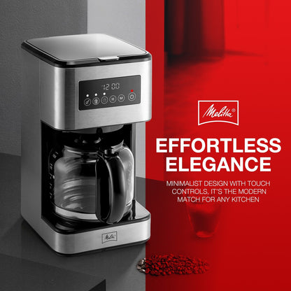 Melitta Aroma Tocco Plus Macchina per caffè americano caldo e freddo da 12 tazze con caraffa in vetro e display touch control