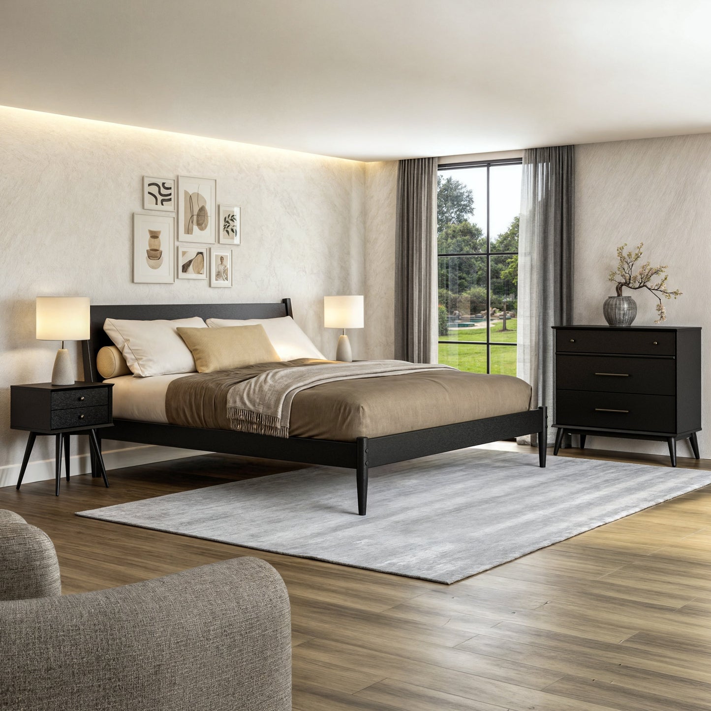 Letto a pannelli di metà secolo