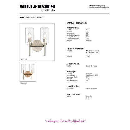 Lampada da tavolo per bagno Chastine di Millennium Lighting con paralumi in vetro trasparente bisellato