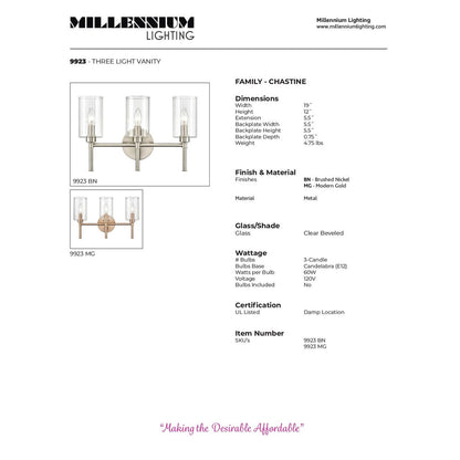 Lampada da tavolo per bagno Chastine di Millennium Lighting con paralumi in vetro trasparente bisellato