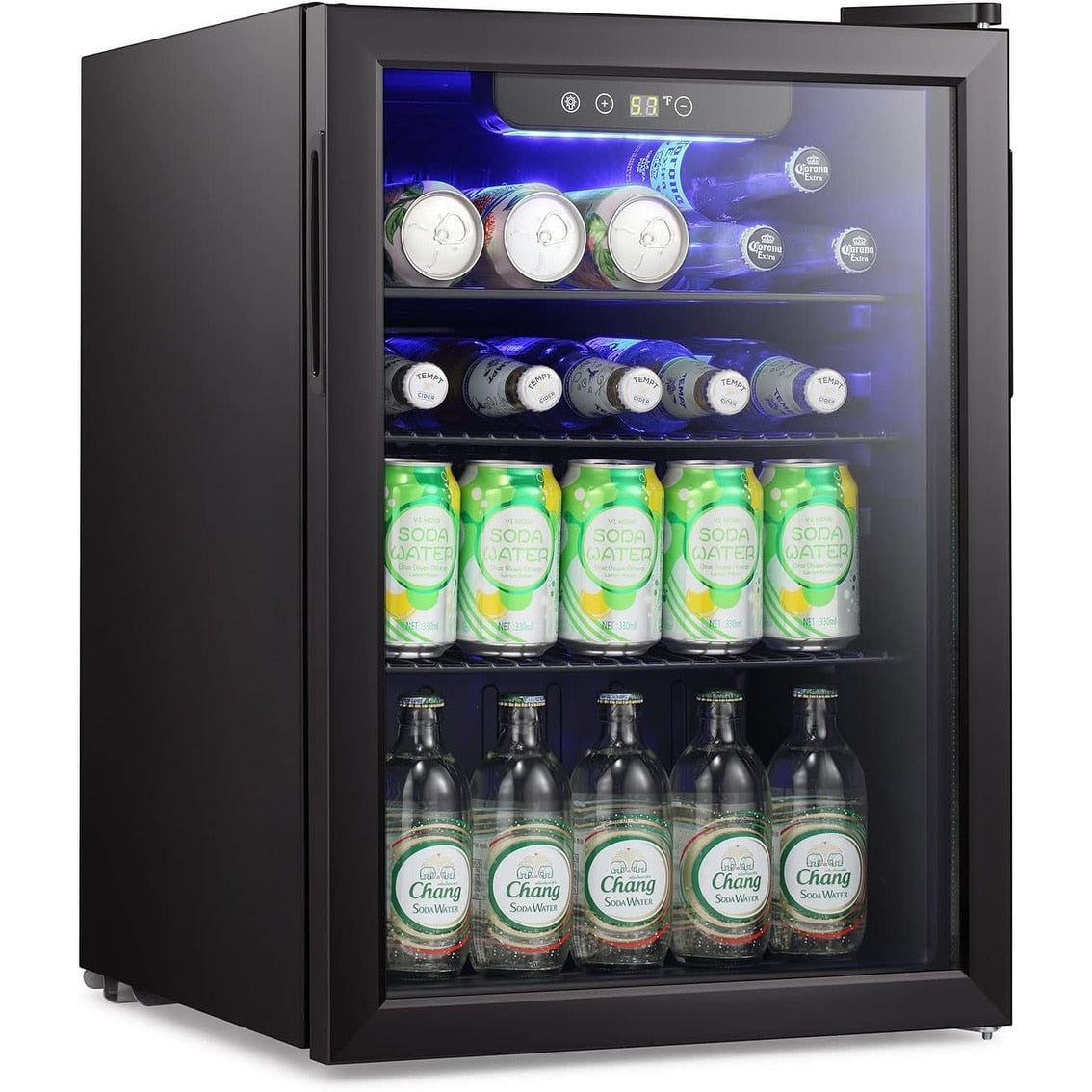 Minifrigo - Frigorifero per bevande da 100 lattine, refrigeratore per vino, porta anteriore in vetro trasparente, piccolo schermo touch per bevande - 2,6 piedi cubi.