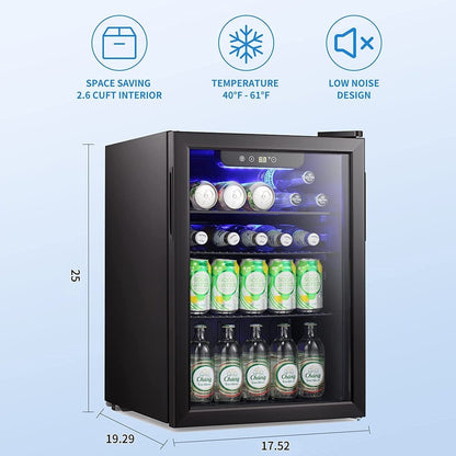 Minifrigo - Frigorifero per bevande da 100 lattine, refrigeratore per vino, porta anteriore in vetro trasparente, piccolo schermo touch per bevande - 2,6 piedi cubi.