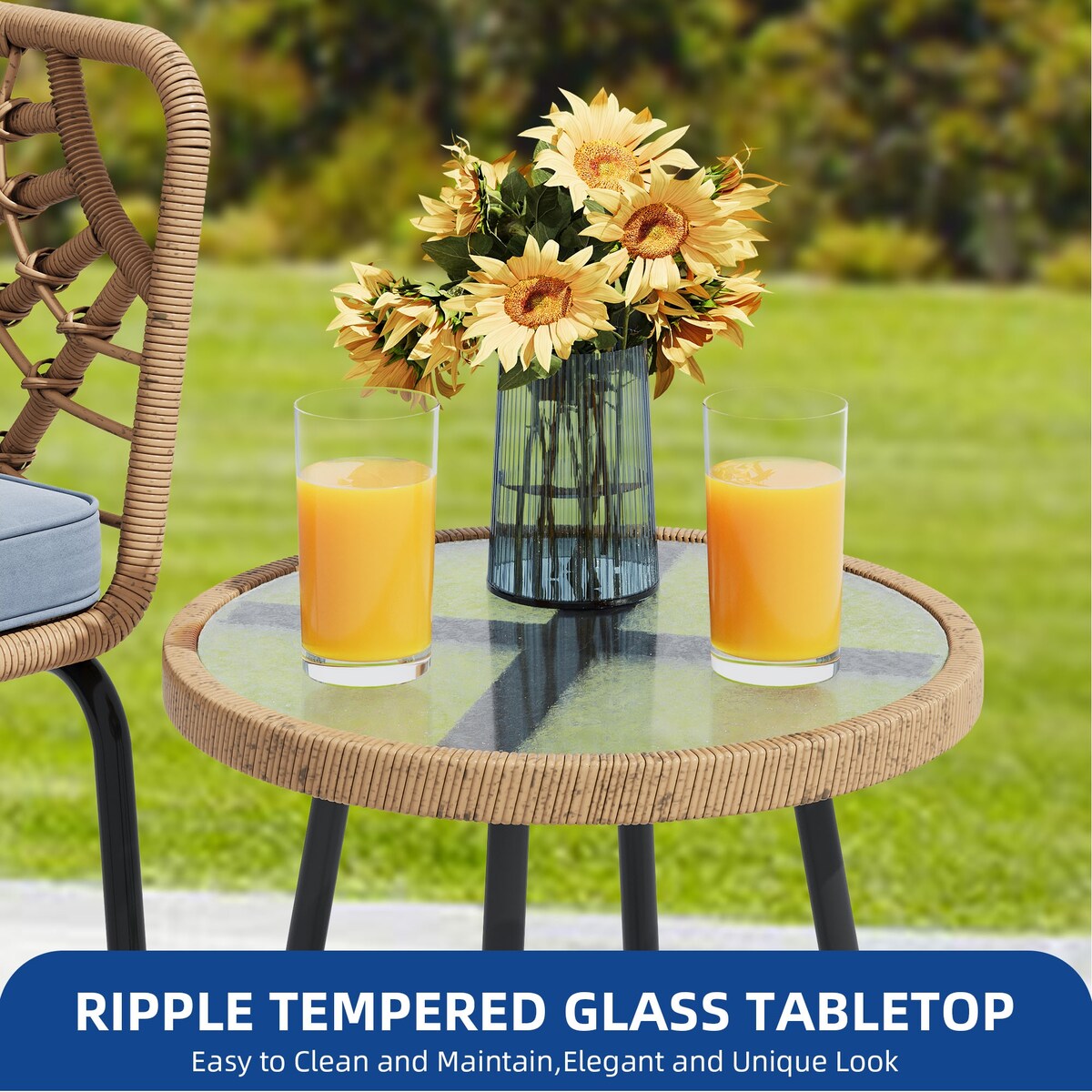 Moasis Set da bistrot per patio con mobili da esterno in vimini, 3 pezzi, 2 sedie e tavolino