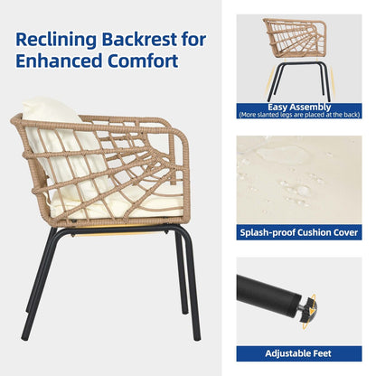 Moasis Set da bistrot per patio con mobili da esterno in vimini, 3 pezzi, 2 sedie e tavolino