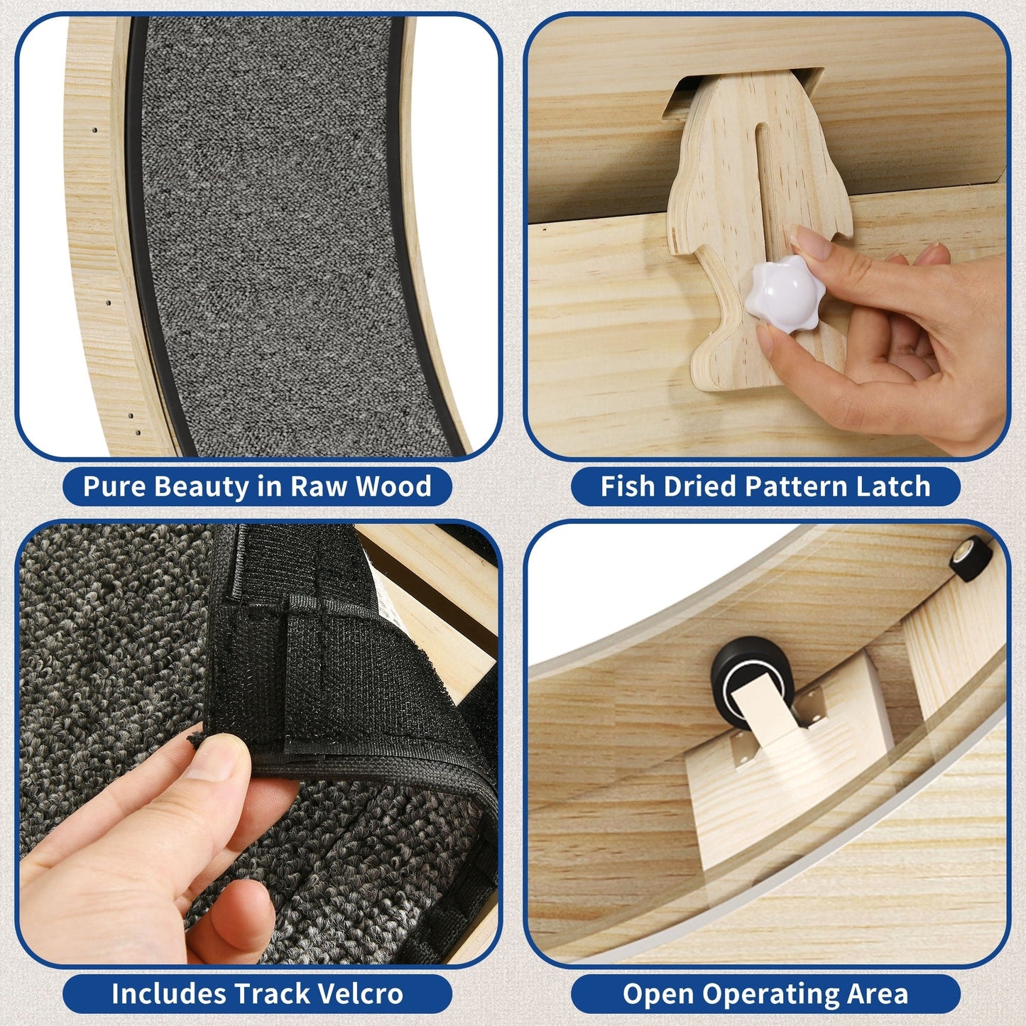 Moasis 43,3 pollici grande tapis roulant per gatti in legno con ruota da corsa e pista in moquette