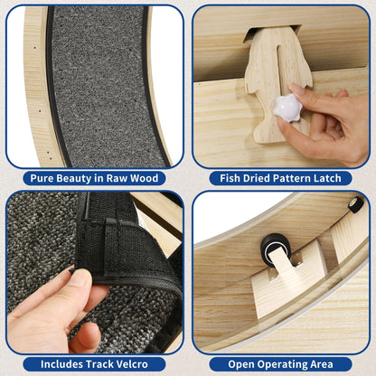 Moasis 43,3 pollici grande tapis roulant per gatti in legno con ruota da corsa e pista in moquette