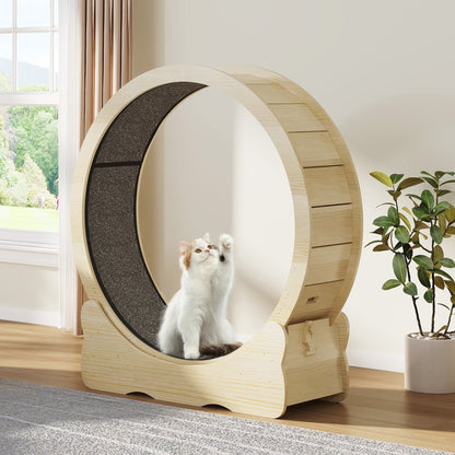 Moasis 43,3 pollici grande tapis roulant per gatti in legno con ruota da corsa e pista in moquette