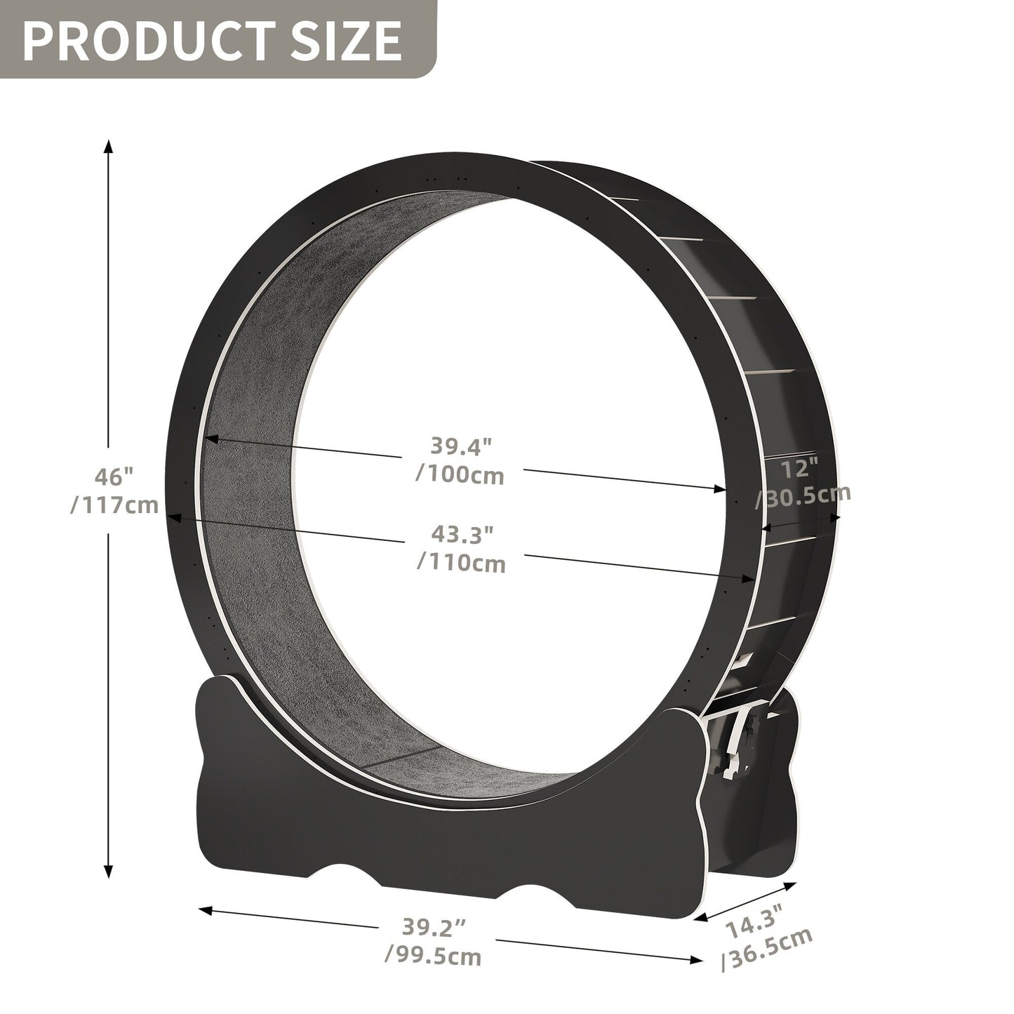 Moasis 43,3 pollici grande tapis roulant per gatti in legno con ruota da corsa e pista in moquette