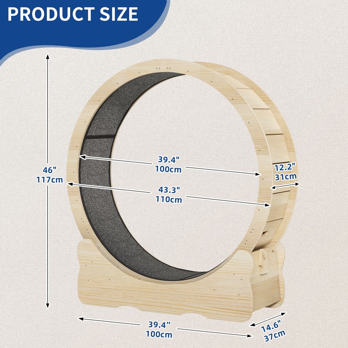 Moasis 43,3 pollici grande tapis roulant per gatti in legno con ruota da corsa e pista in moquette