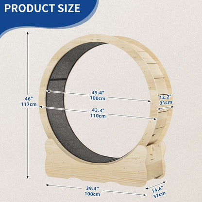 Moasis 43,3 pollici grande tapis roulant per gatti in legno con ruota da corsa e pista in moquette