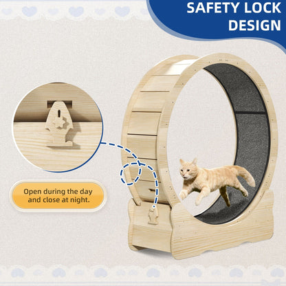 Moasis 43,3 pollici grande tapis roulant per gatti in legno con ruota da corsa e pista in moquette