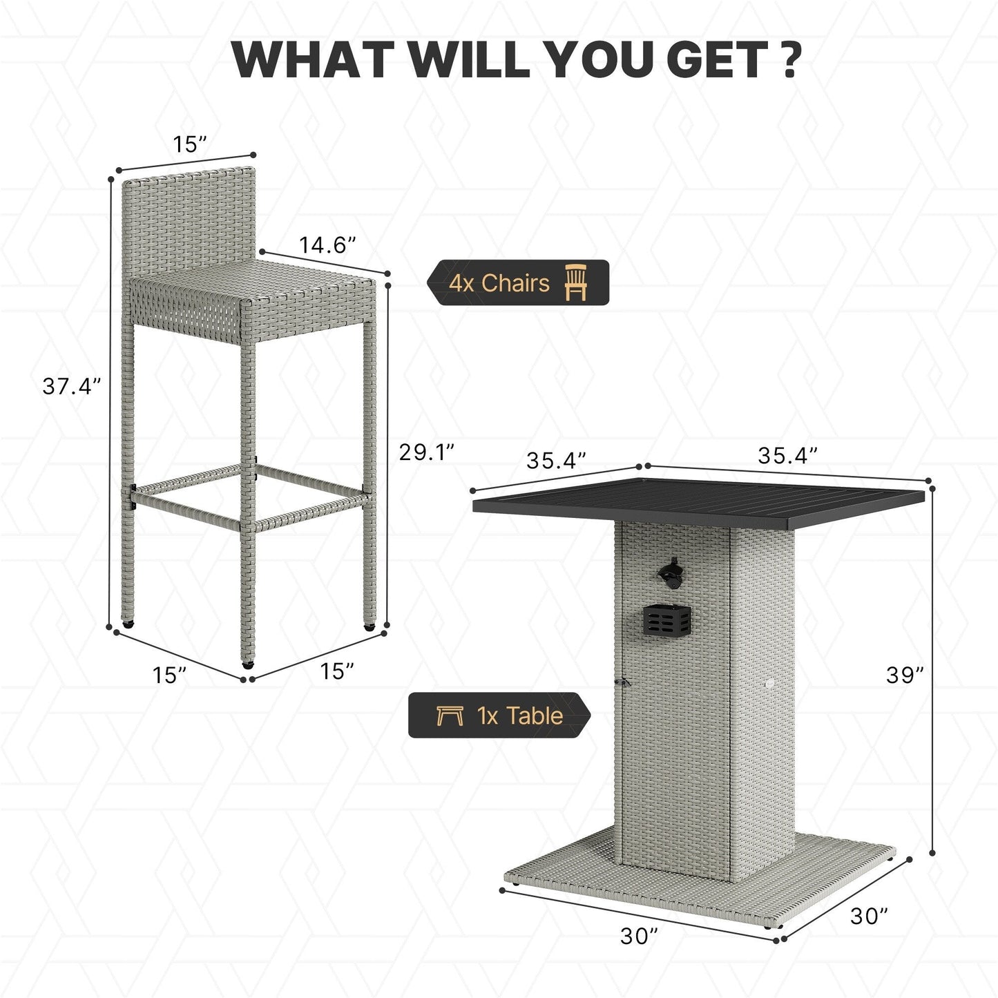 Set da bar in vimini per mobili da esterno Moasis da 5 pezzi - 5 pezzi