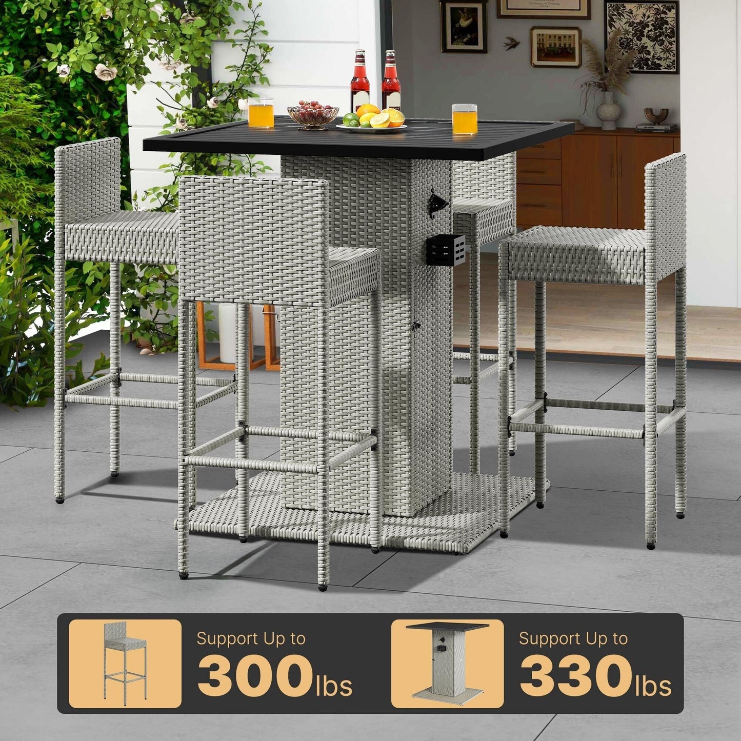 Set da bar in vimini per mobili da esterno Moasis da 5 pezzi - 5 pezzi