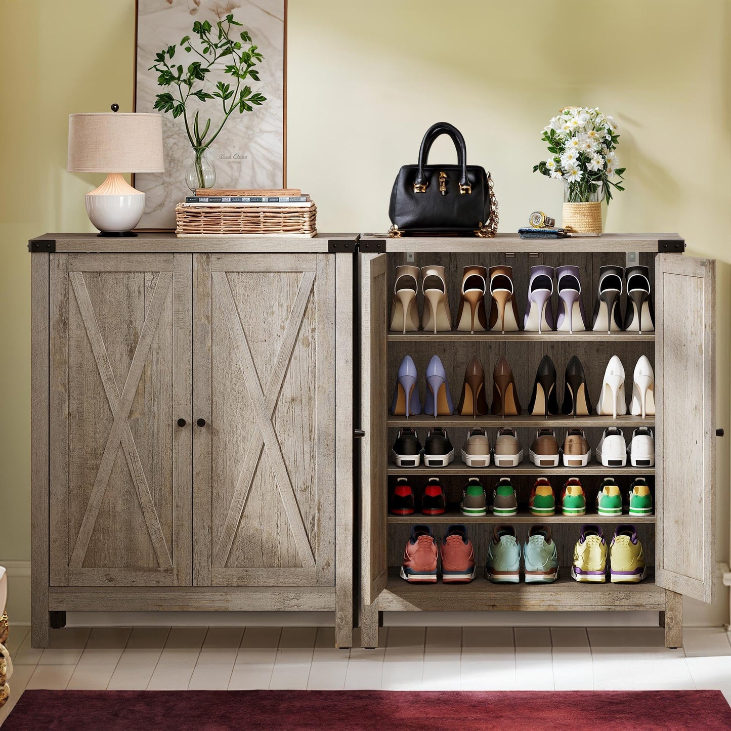 Mobiletto portascarpe Moasis a 5 ripiani con 20 paia di scarpe e doppie ante per ingresso