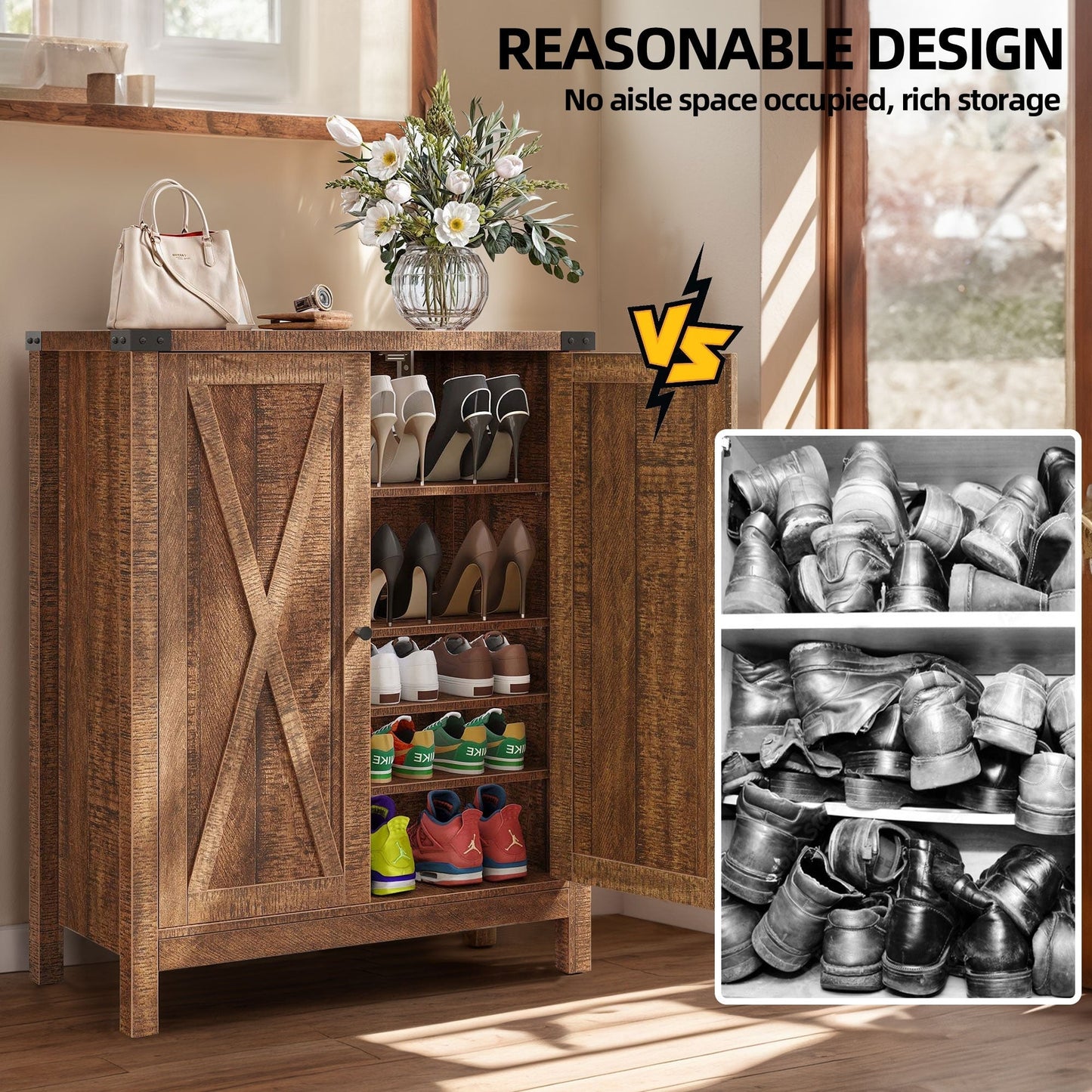 Mobiletto portascarpe Moasis a 5 ripiani con 20 paia di scarpe e doppie ante per ingresso