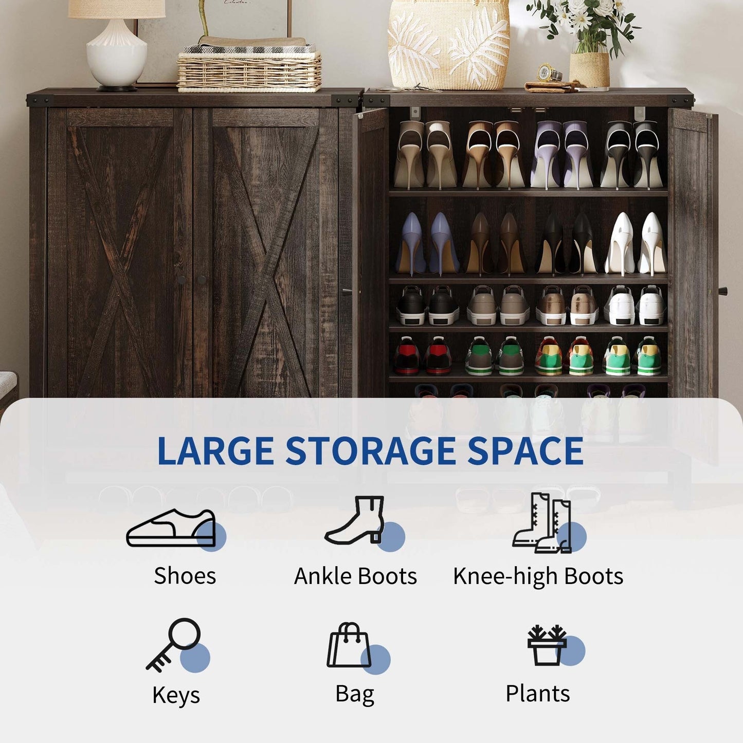 Mobiletto portascarpe Moasis a 5 ripiani con 20 paia di scarpe e doppie ante per ingresso