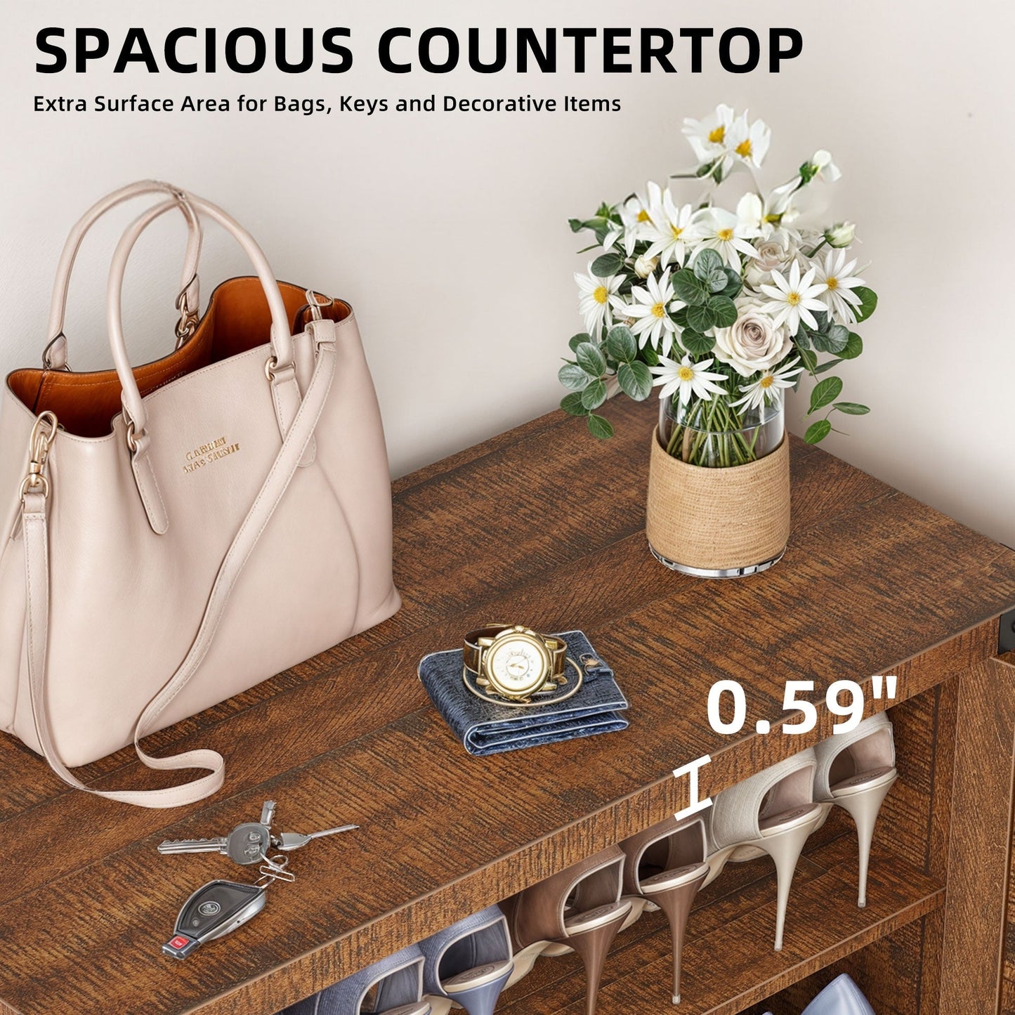 Mobiletto portascarpe Moasis a 5 ripiani con 20 paia di scarpe e doppie ante per ingresso