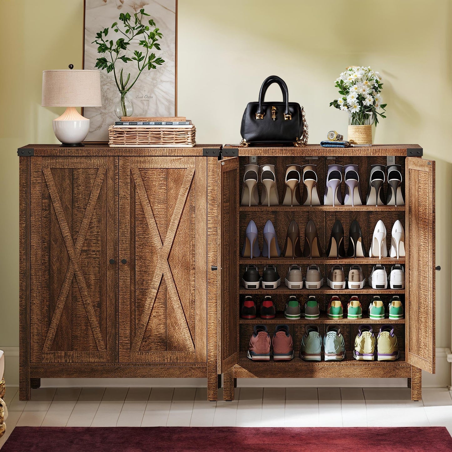 Mobiletto portascarpe Moasis a 5 ripiani con 20 paia di scarpe e doppie ante per ingresso