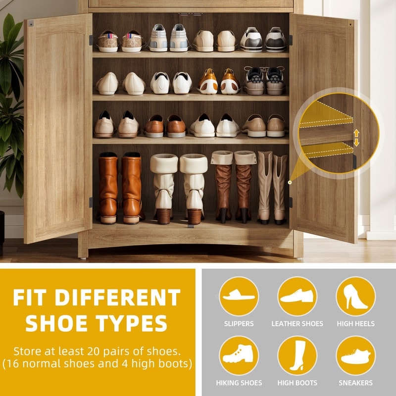 Mobiletto portascarpe Moasis a 5 ripiani con 20 paia di scarpe e doppie ante per ingresso